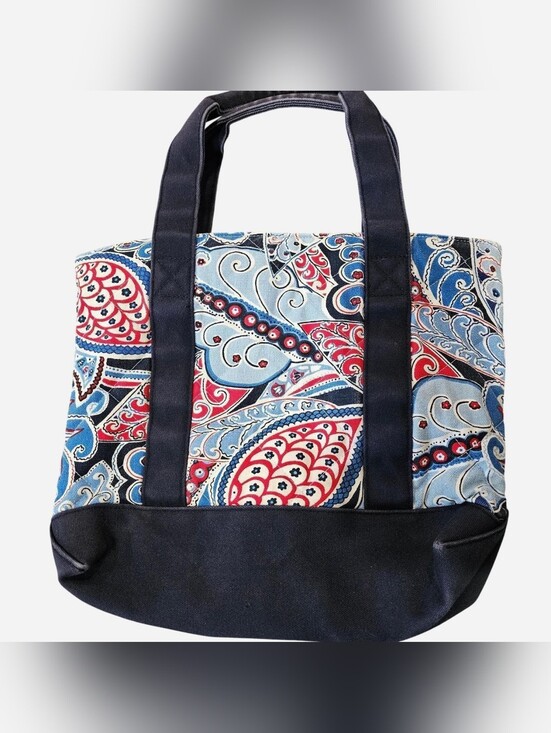 Vera Bradley Handbags - Printed Canvas Tote Bag with Navy Trim - Blue & Red